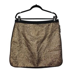 METAPHOR Gold Bronze Metallic Texture Print Dolphin Hem Mini Skirt 16 NWT